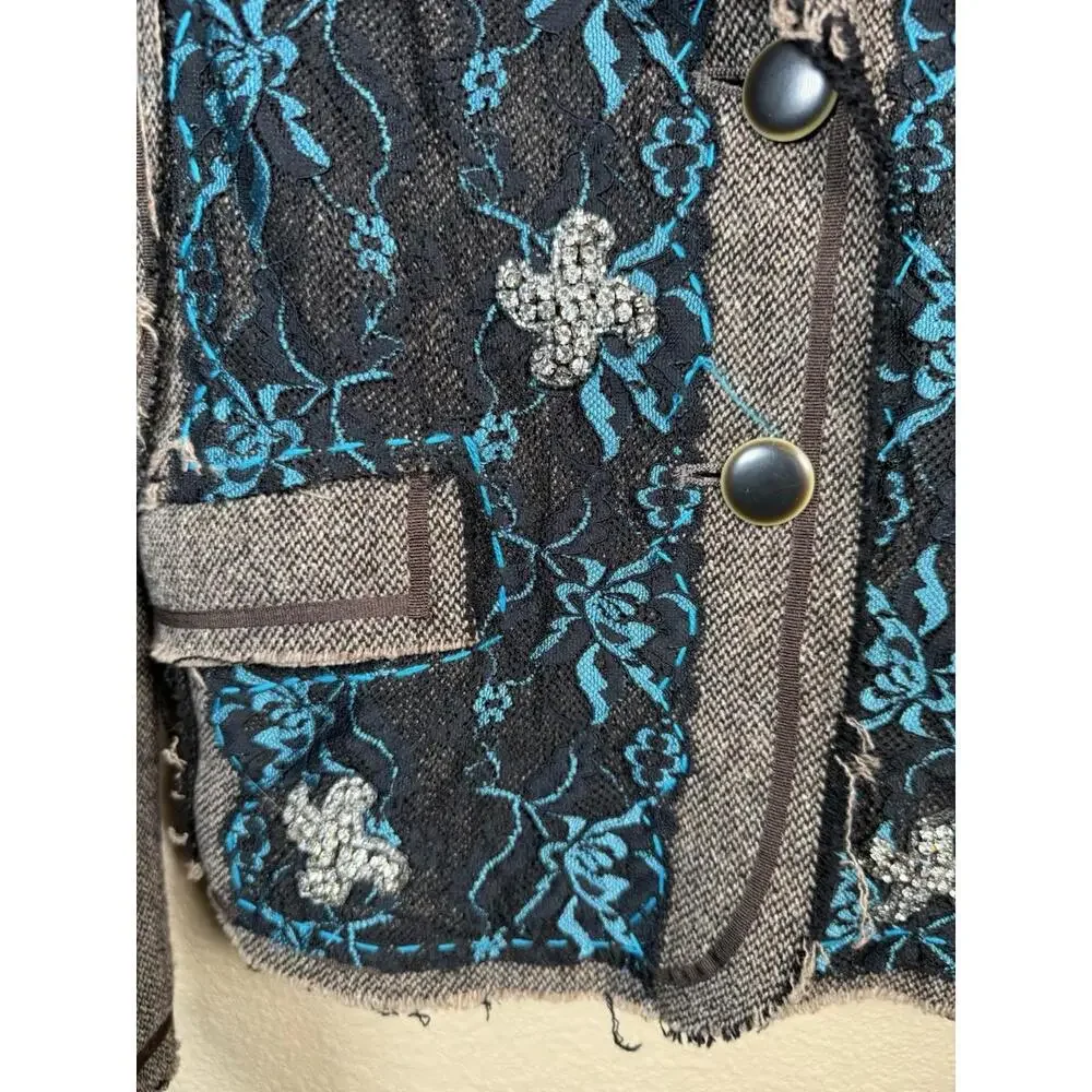 Spy Exchange Boho Chic Womens‎ Sz M Embellished Blazer  Rhinestone Edgy Festival